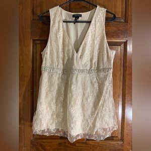 NWT NY& Co Beige Lace Sleeveless Tunic Dress Top L